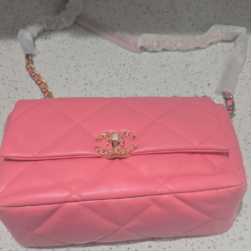 C.  C.  INSPIRED Quilted Shoulder Bag Barbie PINK GENUINE LEATHER
